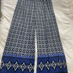 Women's Blue Patterned Wide-Leg Jumpsuit Pants
